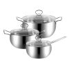 Sleek Stainless Steel 6-Piece Cookware Set: Mirror Polished Interior and Exterior, 0.5mm Thickness, G-Type Glass Lids, Induction Ready with Aluminum a