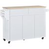 K&K Store Kitchen Cart with Rubber Wood Countertop , Kitchen Island has 8 Handle-Free Drawers Including a Flatware Organizer and 5 Wheels for Kitchen