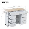 K&K Store Kitchen Cart with Rubber Wood Countertop , Kitchen Island has 8 Handle-Free Drawers Including a Flatware Organizer and 5 Wheels for Kitchen