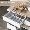 K&K Store Kitchen Cart with Rubber Wood Countertop , Kitchen Island has 8 Handle-Free Drawers Including a Flatware Organizer and 5 Wheels for Kitchen