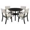 5-Piece Kitchen Dining Table Set Round Table with Bottom Shelf, 4 Upholstered Chairs for Dining Room(Espresso)