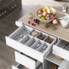 K&K Store Kitchen Cart with Rubber Wood Countertop , Kitchen Island has 8 Handle-Free Drawers Including a Flatware Organizer and 5 Wheels for Kitchen