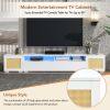 ON-TREND Rattan Style Entertainment Center with Push to Open Doors, 3-pics Extended TV Console Table for TVs Up to 90'', Modern TV Stand with Color Ch