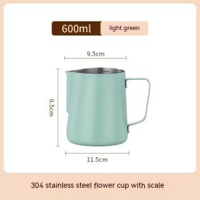 Stainless Steel Pitcher Pointed Thickened Frothing Pitcher Household Milk Cylinder (Option: 600ML L green)