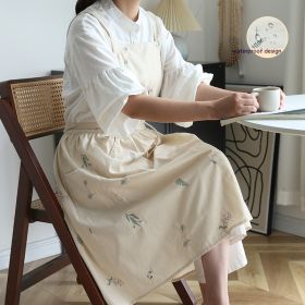 Simple Embroidery Cotton Household Kitchen Apron (Option: Embroidery Beige)