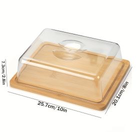 Bamboo Butter Box With Lid Transparent Cheese Storage Crisper (Option: MEDIUM SQUARE)