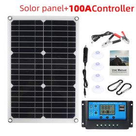 25W-180W 18V/12V Portable Solar Panel Waterproof USB Port Solar Power 5V Solar Battery Charger Outdoor Camping Phone Power Bank (Ships From: China, Color: With 100A Controller)