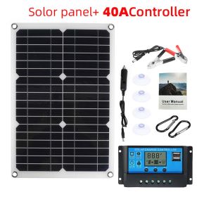 25W-180W 18V/12V Portable Solar Panel Waterproof USB Port Solar Power 5V Solar Battery Charger Outdoor Camping Phone Power Bank (Ships From: China, Color: with 40A controller)