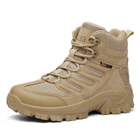 Large Size Combat Boots Men Desert Camping Non-slip Wear-resistant Sport High Top Footwear Outdoor Mountaineering Casual Shoes (Color: Beige, size: 41)