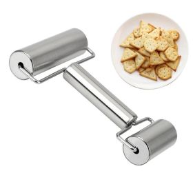 1pc, Baker Roller, 360 Degree Rolling Baker Roller, Stainless Steel Roller For Baking, Creative Stainless Steel Dough Roller, Non-stick Pastry Roller (Color: Silver-doublehead)