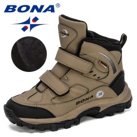 BONA 2020 New Designers Outdoor Snow Boots Boys Girls Plush Sneakers Terkking Boots Children Hiking Mountain Climbing Camping (Color: Medium grey black, size: 5.5)