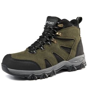 Men's Outdoor Hiking Shoes Mountaineer Climbing Sneakers Waterproof Tactical Hiking Shoes Men Camping Walking Boots (Color: Green, size: 44)