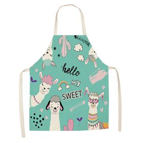 Cartoon Alpaca Cactus Cotton Linen Apron (Option: Style12-65x53cm)